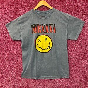 Nirvana Nevermind Smiley Logo Grunge T-Shirt Large